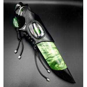 ТРАВЕНЬ ніж ручної роботи Павла Гончаренка, сталь - к110в ламінаті з нержавіючої сталі 95х18 через нержавіючий дамаск, 61 HRC. Photo 2